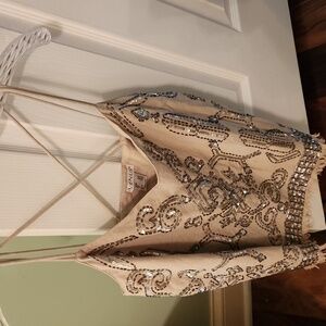 VENUS Tan Sequin Embellished Strappy Top